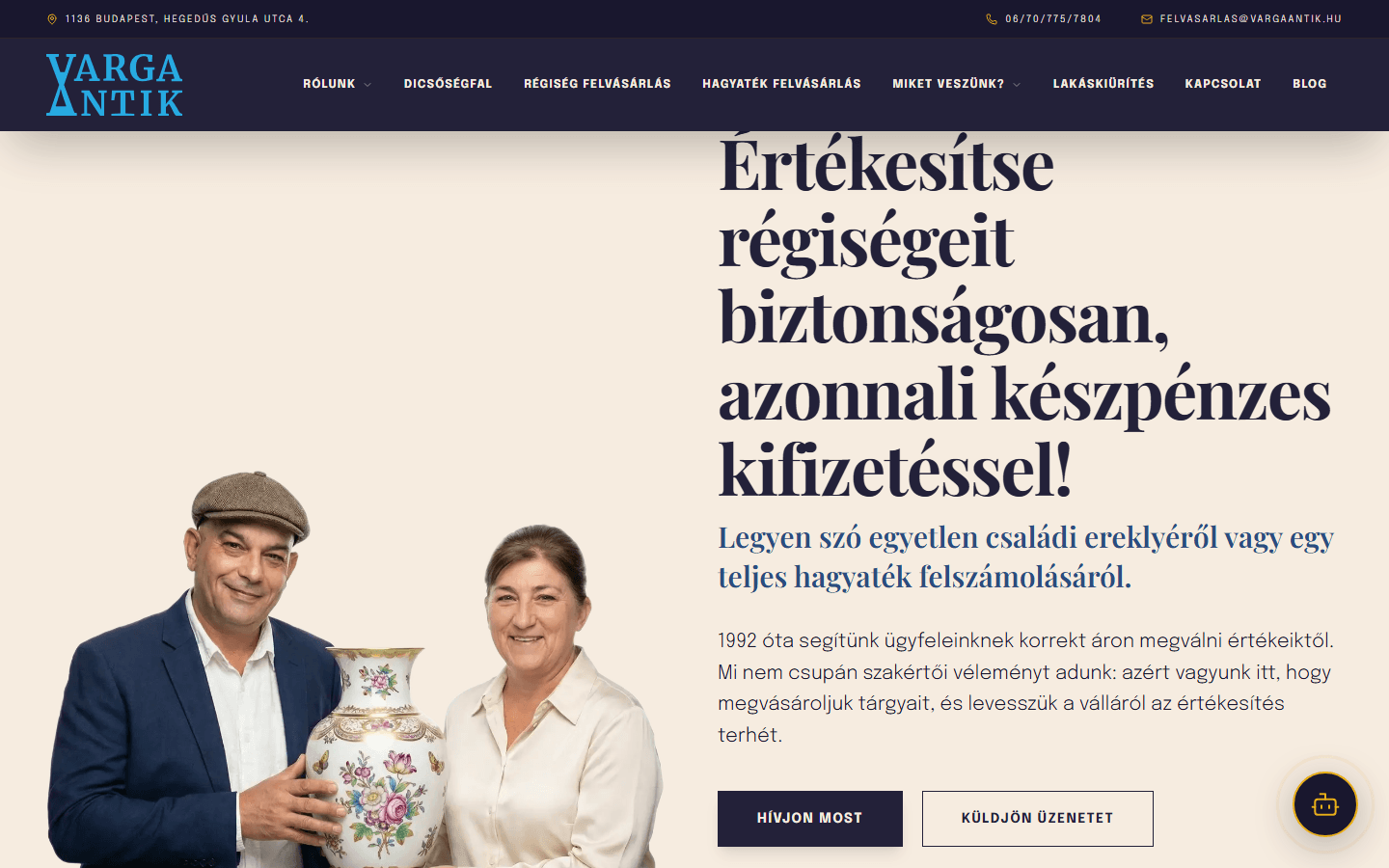Varga Antik website screenshot